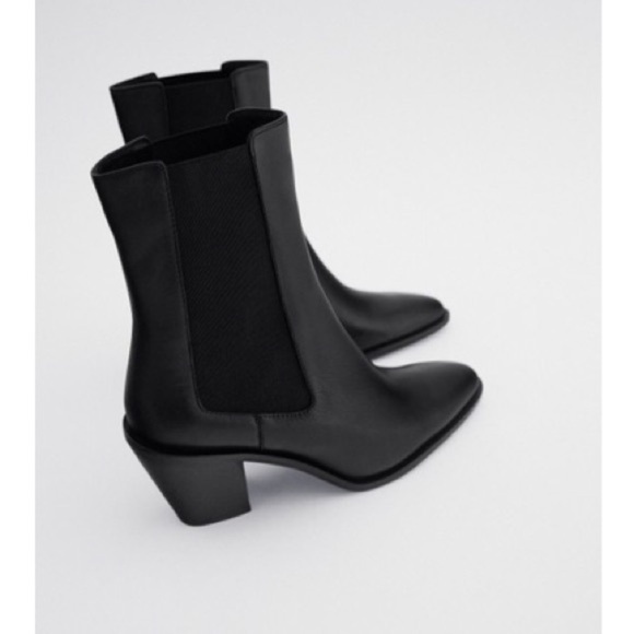 Zara Black Leather Heeled Cowboy Ankle 2172/610 Boots Booties - Picture 1 of 9